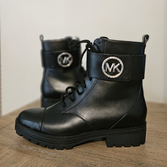 Michael Kors Black Lace-Up Ankle Boots - Picture 1 of 11
